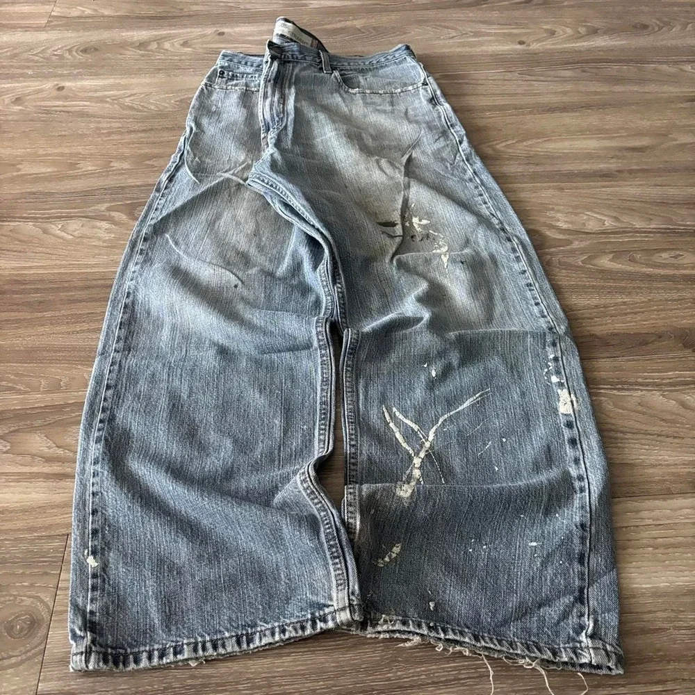 Vintage Y2K/2000s Baggy Levis 569 Light Wash Paint Skater Style Denim Jeans!
